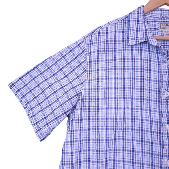 L.L. Bean Men's Short Sleeve Plaid Button-Up Shirt Sz Large Blue & White Casual - Picture 5 of 10